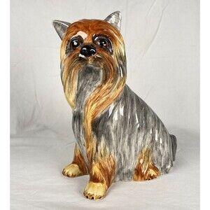 Yorkshire Terrier Life Like Ceramic Pottery Figurine 10" Made in Italy Vintage